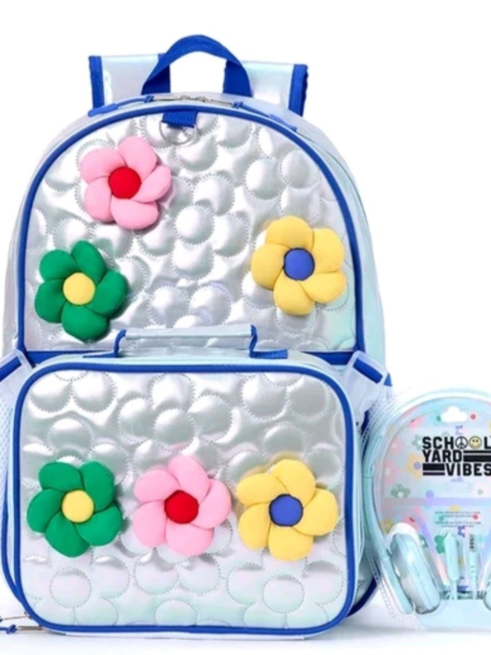 Kids Silver Floral Backpack with Multicolor Flowers - Brand